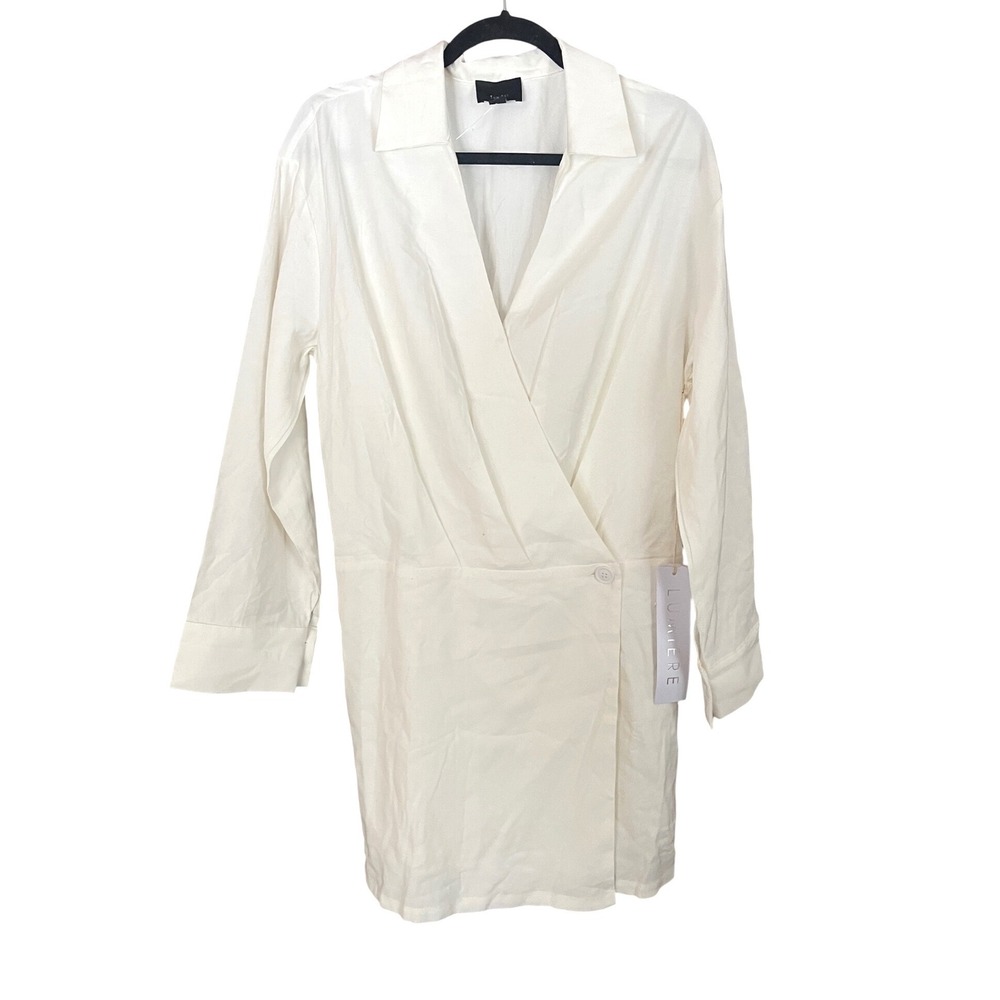 NWT Anthropologie Lumiere Ivory Long Sleeve Wrap Button Shirt Dress Size‎ L